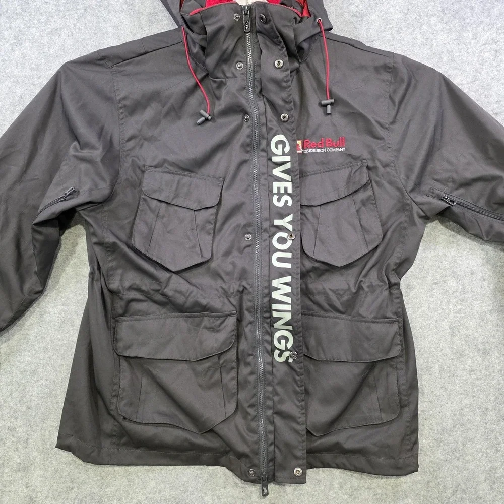 Red Bull Jacket Mens Medium Black Hooded Parka Softshell GIVES YOU WINGS Utility